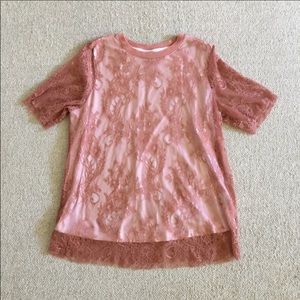 Who What Wear Pink White Lace T-Shirt Blouse S